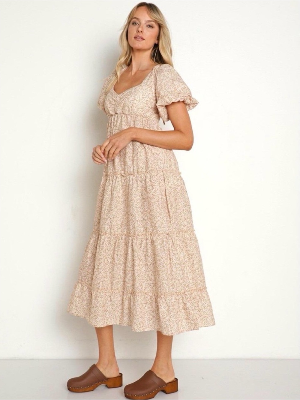 Show Me Your Mumu Odette Midi Dress Ditsy Floral Linen Blend Peasant Feminine L - Picture 1 of 11